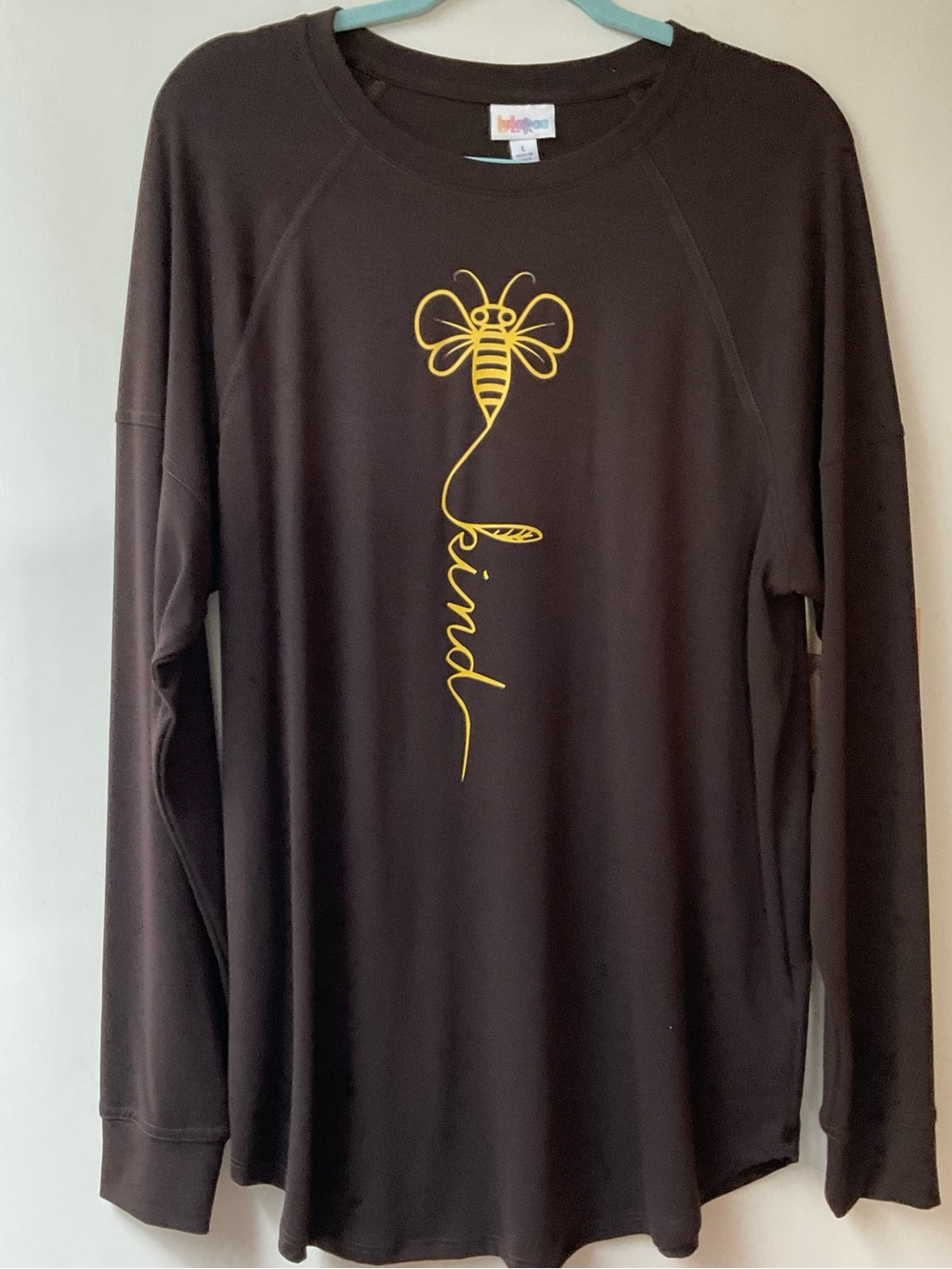 Brown Long Sleeve Tee with Yellow Bee Graphic